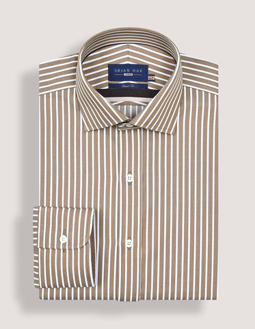 Beige Striped Cotton Dress Shirt