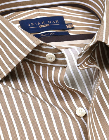 Beige Striped Cotton Dress Shirt