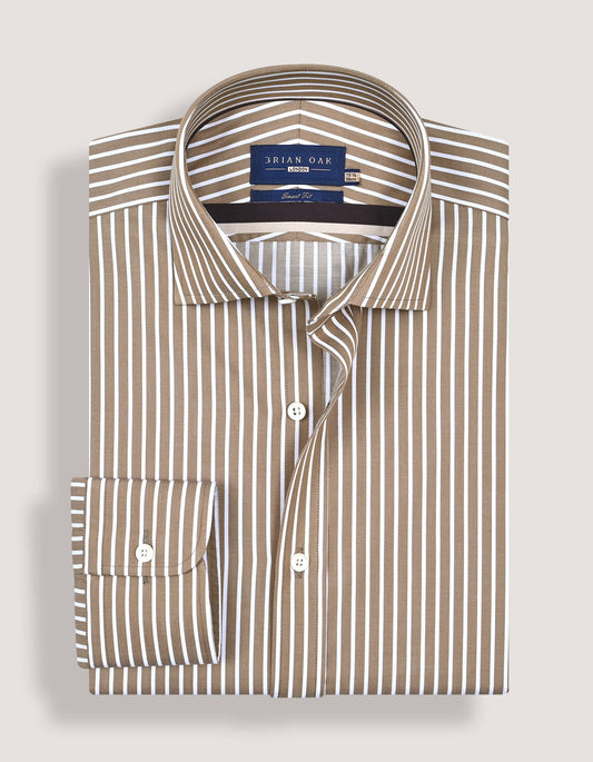 Beige Striped Cotton Dress Shirt