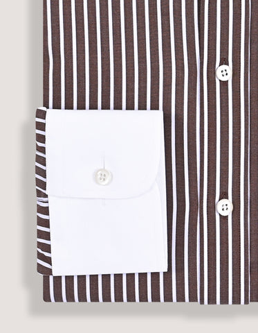Contrast Collar Striped Brown Formal Shirt