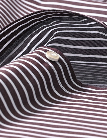 Contrast Collar Striped Brown Formal Shirt