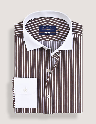 Contrast Collar Striped Brown Formal Shirt