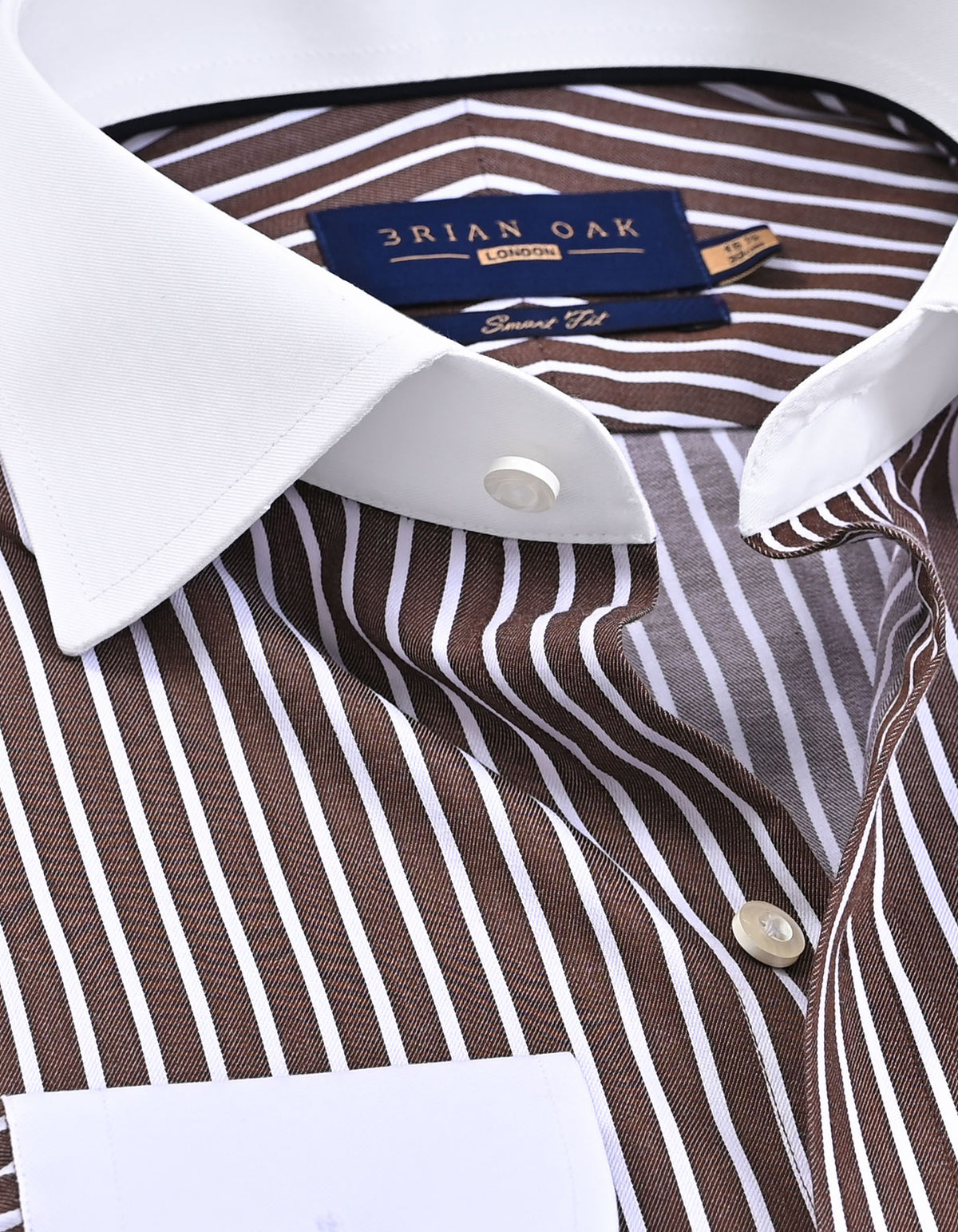 Contrast Collar Striped Brown Formal Shirt