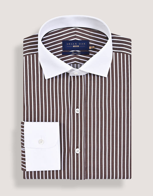 Contrast Collar Striped Brown Formal Shirt
