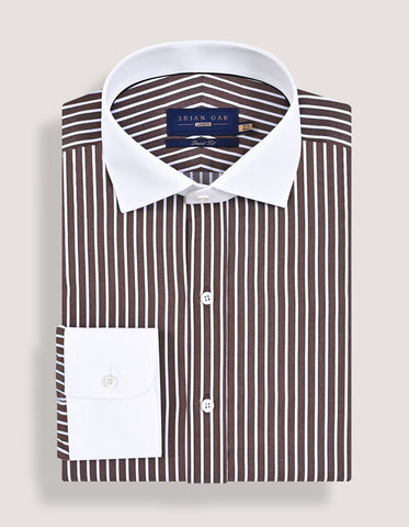 Contrast Collar Striped Brown Formal Shirt