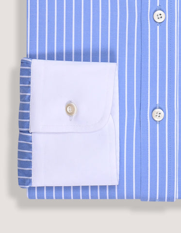 Sky Blue Striped Shirt with White Collar & Cuffs