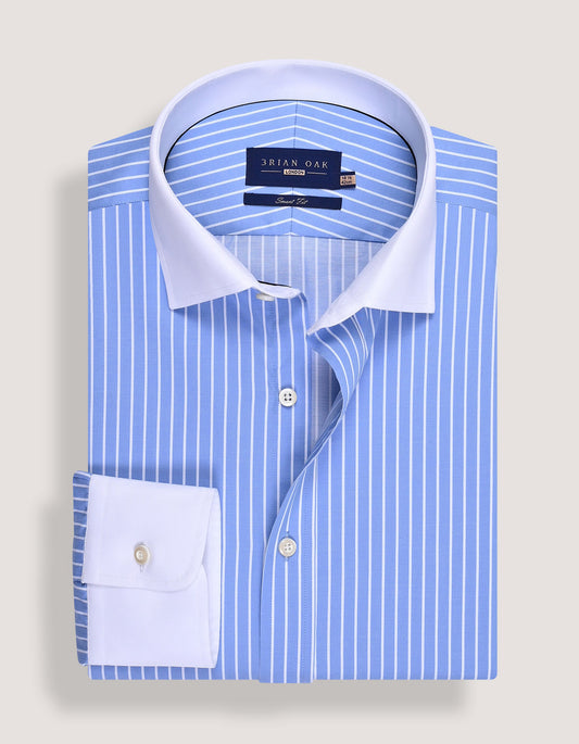 Sky Blue Striped Shirt with White Collar & Cuffs