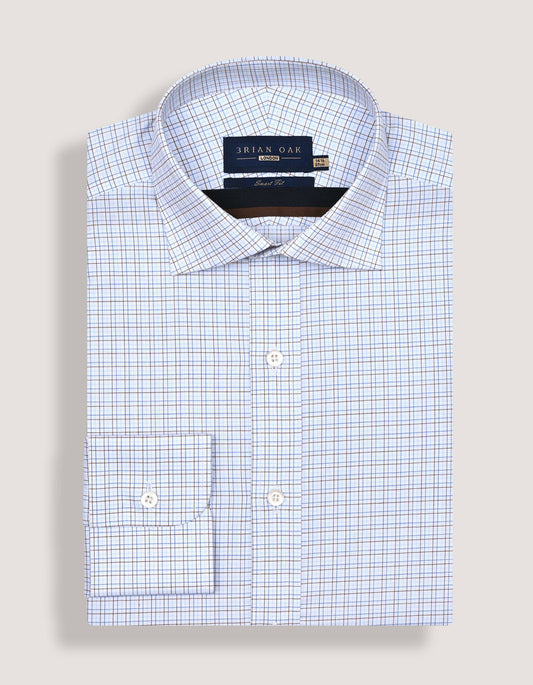 Blue Brown Check Dress Shirt