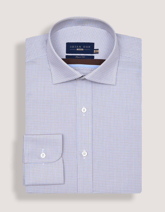 Light Brown and Blue Check Dress Shirt