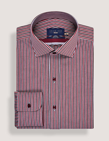 Maroon & Red Striped Smart Fit Shirt