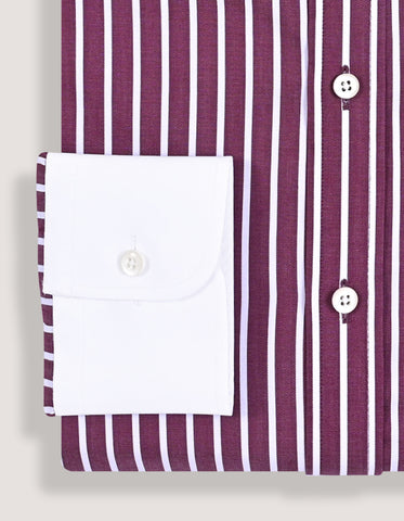 Contrast Collar Striped Light Maroon Formal Shirt