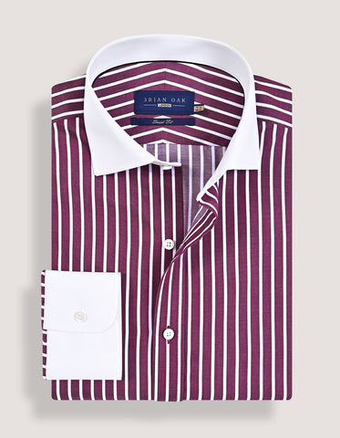 Contrast Collar Striped Light Maroon Formal Shirt