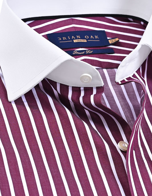 Contrast Collar Striped Light Maroon Formal Shirt