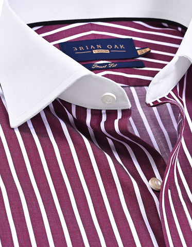 Contrast Collar Striped Light Maroon Formal Shirt