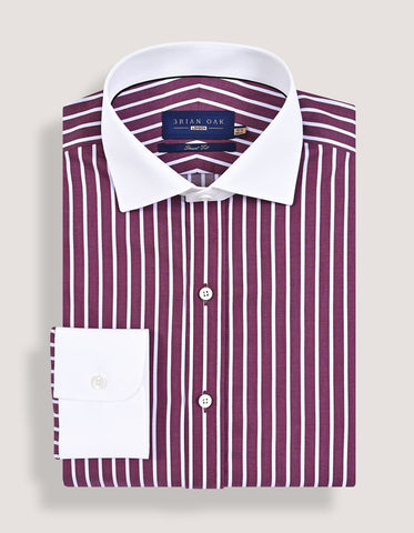 Contrast Collar Striped Light Maroon Formal Shirt