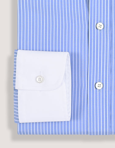 Striped Contrast Collar Sky Formal Shirt