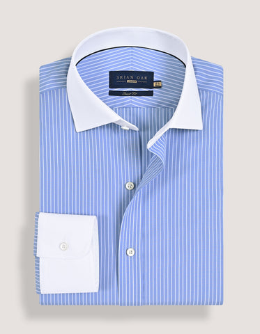 Striped Contrast Collar Sky Formal Shirt