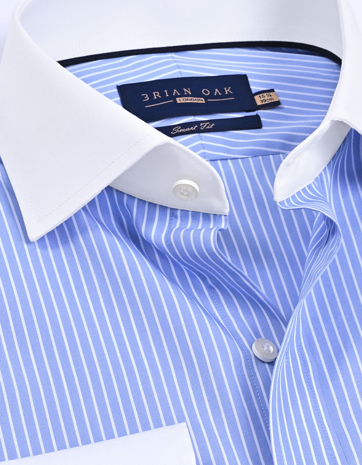 Striped Contrast Collar Sky Formal Shirt