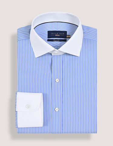Striped Contrast Collar Sky Formal Shirt