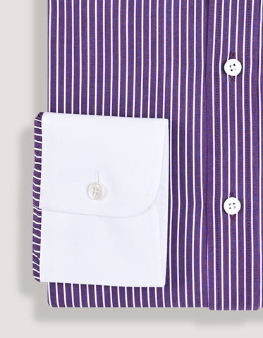 Contrast Collar Striped Dark Purple Formal Shirt