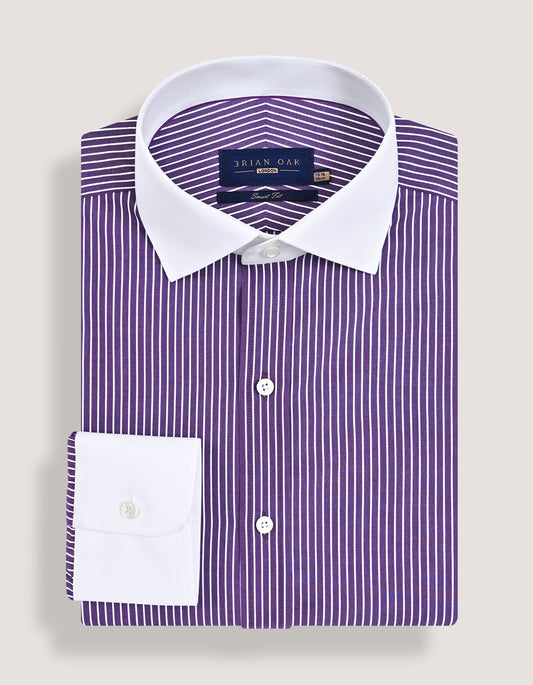 Contrast Collar Striped Dark Purple Formal Shirt