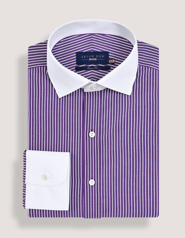Contrast Collar Striped Dark Purple Formal Shirt