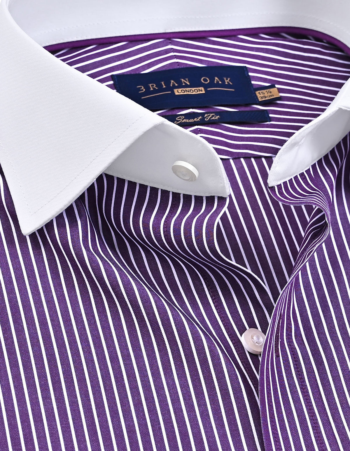 Contrast Collar Striped Dark Purple Formal Shirt