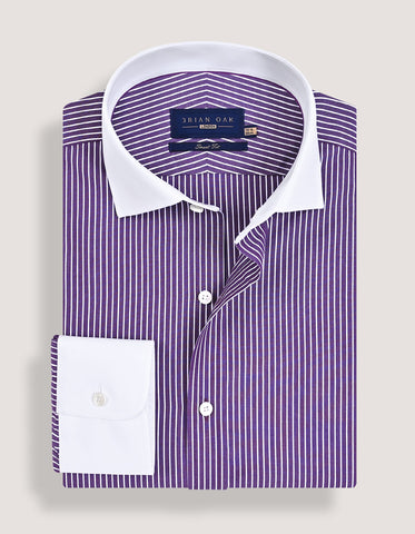 Contrast Collar Striped Dark Purple Formal Shirt