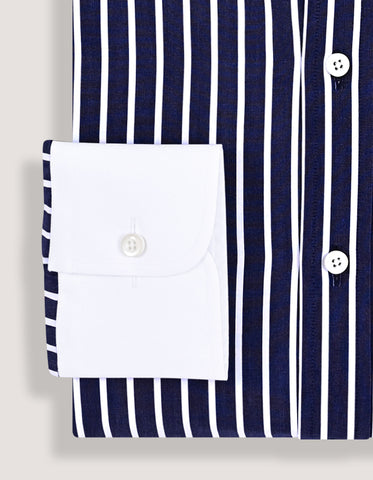 Contrast Collar Striped Navy Formal Shirt