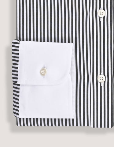 White and black striped contrast collar shirt