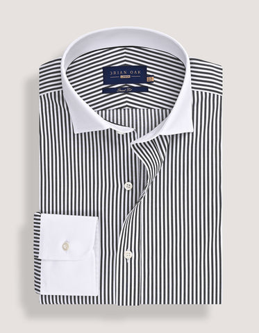 White and black striped contrast collar shirt