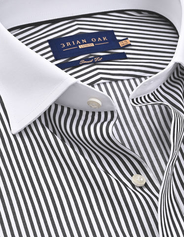 White and black striped contrast collar shirt