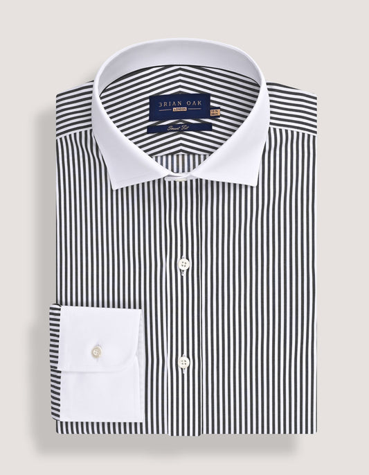 White and black striped contrast collar shirt