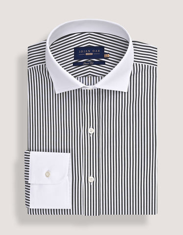 White and black striped contrast collar shirt