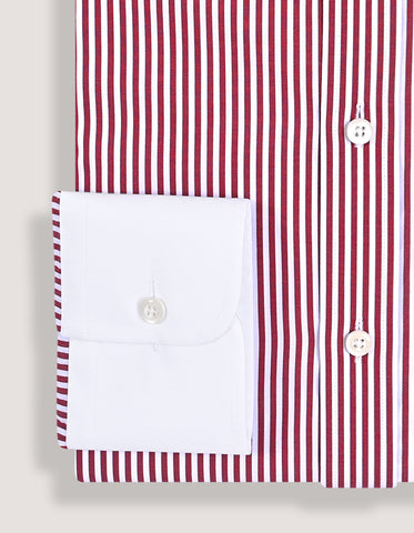 Contrast Collar Striped Maroon Formal Shirt