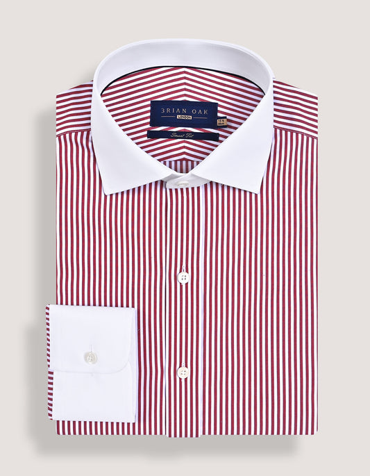 Contrast Collar Striped Maroon Formal Shirt