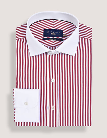 Contrast Collar Striped Maroon Formal Shirt