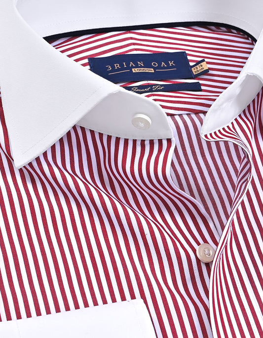 Contrast Collar Striped Maroon Formal Shirt