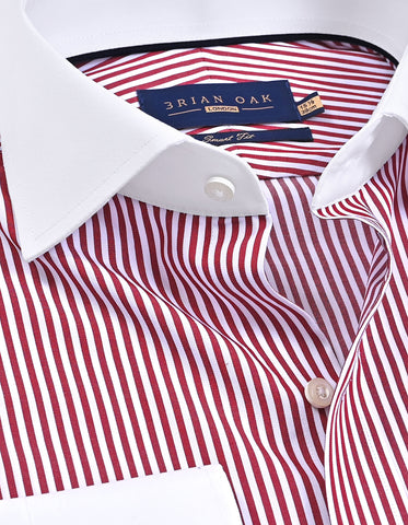 Contrast Collar Striped Maroon Formal Shirt