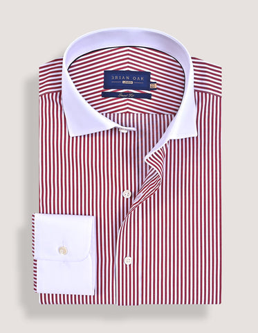 Contrast Collar Striped Maroon Formal Shirt