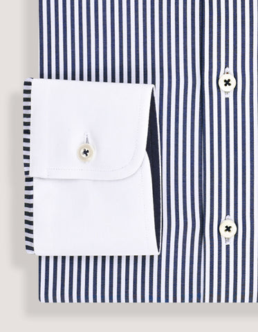 Blue & White Striped Contrast Collar Formal Shirt