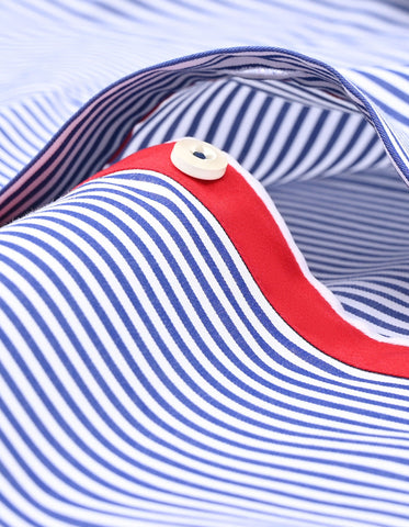 Blue & White Striped Contrast Collar Formal Shirt
