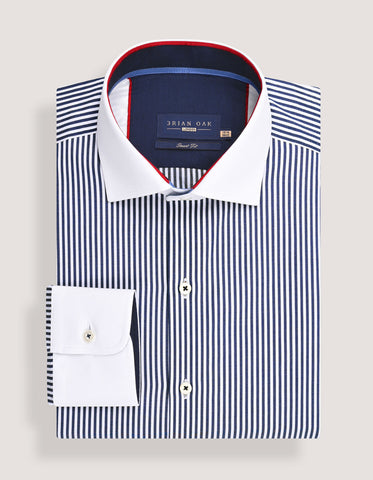 Blue & White Striped Contrast Collar Formal Shirt