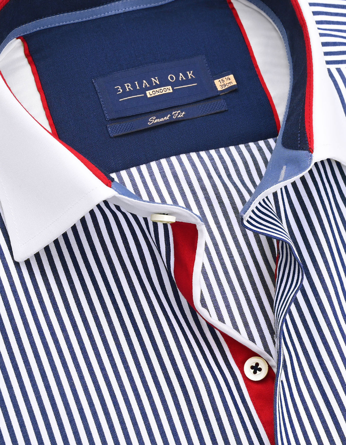 Blue & White Striped Contrast Collar Formal Shirt