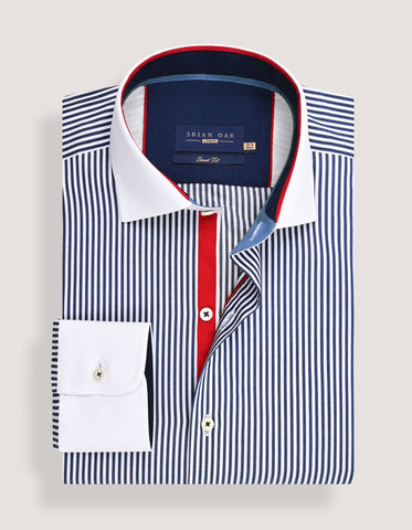Blue & White Striped Contrast Collar Formal Shirt