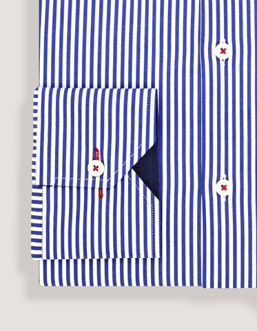 Blue & White Striped Twill Formal Shirt with Contrast Trim