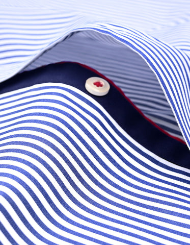 Blue & White Striped Twill Formal Shirt with Contrast Trim
