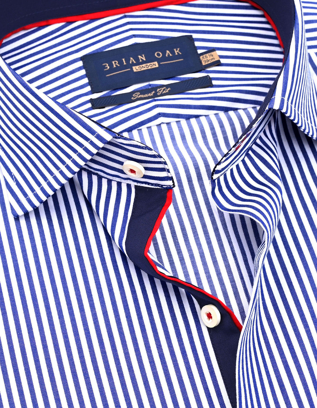 Blue & White Striped Twill Formal Shirt with Contrast Trim