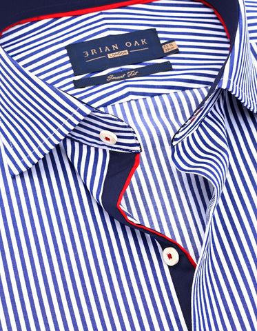 Blue & White Striped Twill Formal Shirt with Contrast Trim