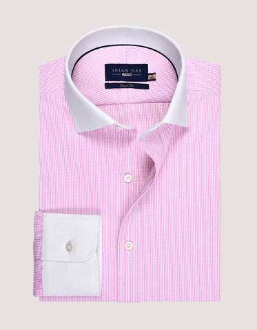 Contrast Collar & Cuffs Check Shirt - Pink